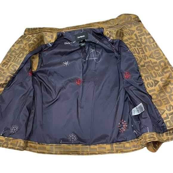 NWT Desigual Chaq_Lou Brown Logo Print Faux Suede Moto Jacket Size 40 (M) - Picture 7 of 16